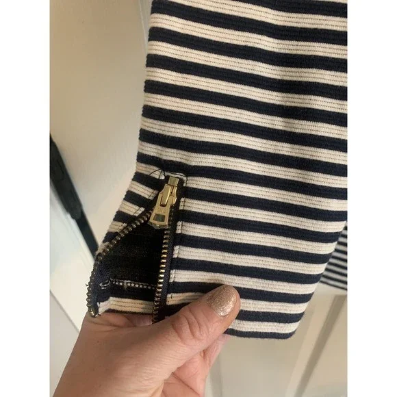TALBOTS Stretch Cotton Womens Small Striped Boat Neck 3/4 Sleeve Black White - Picture 5 of 12